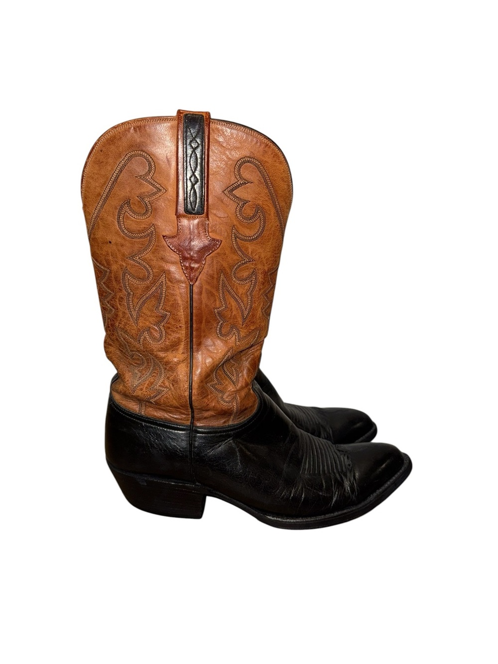 Lucchese Cowboy Boots Mens 9.5 Black Leather Western Pull‎ On Pointed Toe USA - Picture 3 of 12